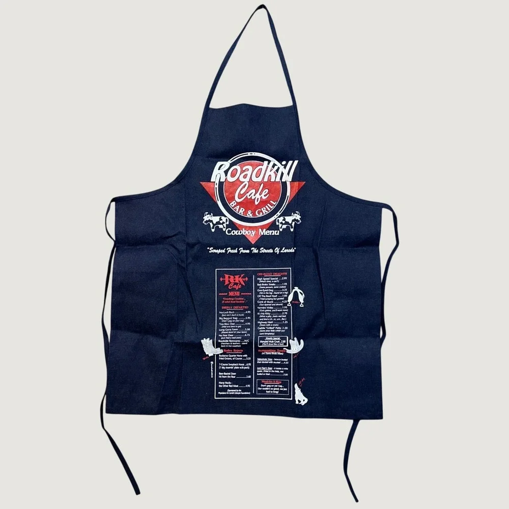 Roadkill Cafe Apron Men OS Navy Blue Cowboy Menu Graphic Denim BBQ NEW!
